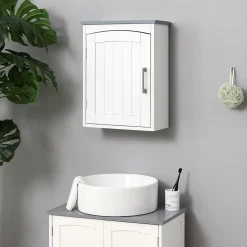 Armoire haute murale de salle de bain ou WC - placard porte avec étagère réglable - dim. 41L x 18l x 52H cm - MDF blanc gris