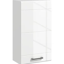 Armoire haute murale de salle de bain ou WC - placard porte 2 étagères - dim. 41L x 18l x 52H cm - MDF blanc mat laqué