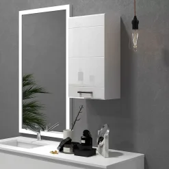 Armoire haute murale de salle de bain ou WC - placard porte 2 étagères - dim. 41L x 18l x 52H cm - MDF blanc mat laqué