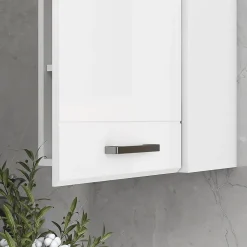 Armoire haute murale de salle de bain ou WC - placard porte 2 étagères - dim. 41L x 18l x 52H cm - MDF blanc mat laqué