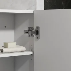 Armoire haute murale de salle de bain ou WC - placard porte 2 étagères - dim. 41L x 18l x 52H cm - MDF blanc mat laqué