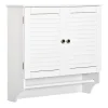 Armoire haute murale salle de bain ou WC - placard 2 portes persiennes avec étagère - porte-serviette - MDF blanc
