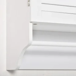 Armoire haute murale salle de bain ou WC - placard 2 portes persiennes avec étagère - porte-serviette - MDF blanc