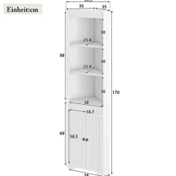 Armoire haute salle de bain blanche, 3 compartiments ouverts, portes à charnières résistantes à l'humidité, étagères coulissantes