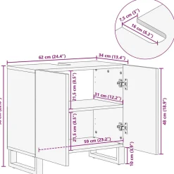 Armoire lavabo de bain 62x34x58 cm bois massif de manguier vidaXL