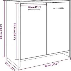 Armoire lavabo de salle de bain gris béton 60x33x60 cm vidaXL