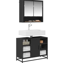 Armoire lavabo de salle de bain noir 80x33x60cm bois ingénierie vidaXL