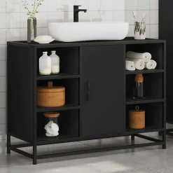 Armoire lavabo de salle de bain noir 80x33x60cm bois ingénierie vidaXL
