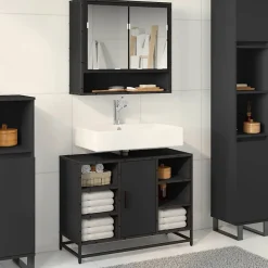 Armoire lavabo de salle de bain noir 80x33x60cm bois ingénierie vidaXL