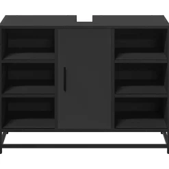 Armoire lavabo de salle de bain noir 80x33x60cm bois ingénierie vidaXL