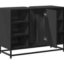 Armoire lavabo de salle de bain noir 80x33x60cm bois ingénierie vidaXL