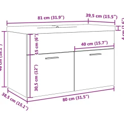Armoire lavabo de salle de bain avec bassin intégré gris béton vidaXL