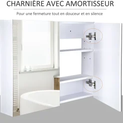 Armoire miroir de salle de bain armoire murale double portes et étagères dim. 80L x 15l x 60H cm MDF blanc