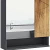 Armoire miroir de salle de bain - 2 portes, 2 étagères, niche - anthracite aspect bois