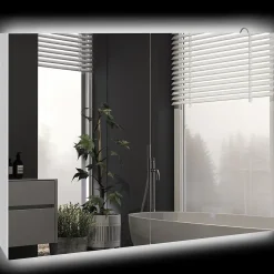 Armoire miroir LED de salle de bain - 2 portes, 2 étagères - tactile, lumière réglable - MDF blanc laqué verre