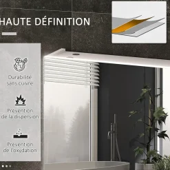 Armoire miroir LED de salle de bain - 2 portes, 2 étagères - tactile, lumière réglable - MDF blanc laqué verre