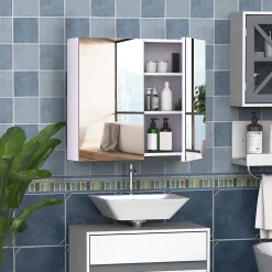 Armoire miroir murale de salle de bain 3 étagères réglables dim. 70L x 60H cm blanc