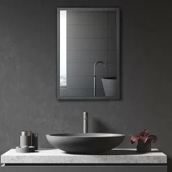 Armoire miroir murale salle de bain toilette dim. 40L x 12l x 60H cm acier inox. noir verre