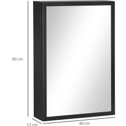 Armoire miroir murale salle de bain toilette dim. 40L x 12l x 60H cm acier inox. noir verre