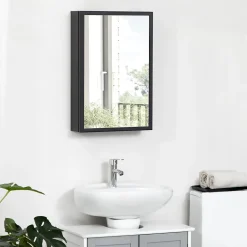 Armoire miroir murale salle de bain toilette dim. 40L x 12l x 60H cm acier inox. noir verre