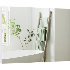 Armoire miroir murale salle de bain design 3 portes 4 étagères 91 x 11 x 65 cm blanc