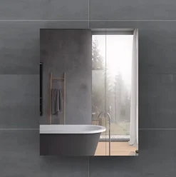 Armoire miroir salle de bain 38 cm, 1 porte, Blanc mat, Mélaminé