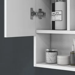 Armoire miroir salle de bain 3 portes 5 étagères, niche - 90 x 15 x 75 cm - blanc