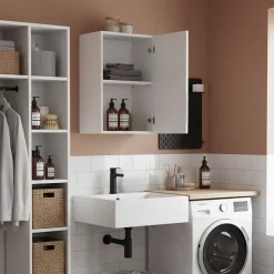 Armoire Murale 1 Porte Blanc Frêne