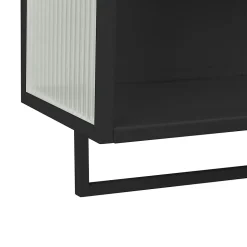 Armoire Murale 2 Portes avec Porte-Serviettes et Étagère Ouverte, Meuble en Verre et Métal pour Salle de Bain - 60x23x78 cm - Noir
