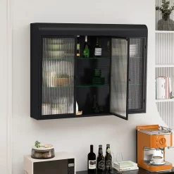 Armoire Murale 3 Portes Salle de Bain design Moderne avec Cadre Métal Noir et Verre, Meuble de Rangement, Noir
