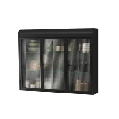 Armoire Murale 3 Portes Salle de Bain design Moderne avec Cadre Métal Noir et Verre, Meuble de Rangement, Noir