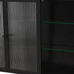 Armoire Murale 3 Portes Salle de Bain design Moderne avec Cadre Métal Noir et Verre, Meuble de Rangement, Noir
