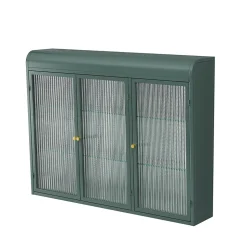Armoire Murale 3 Portes Salle de Bain design Moderne avec Cadre Métal Vert et Verre, Meuble de Rangement, Vert foncé
