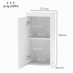 Armoire murale blanche avec porte, meuble salle de bain et cuisine à 2 étagères, armoire à pharmacie 37,2x24,5x76,8 cm