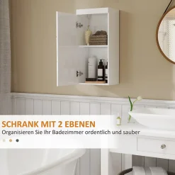 Armoire murale blanche avec porte, meuble salle de bain et cuisine à 2 étagères, armoire à pharmacie 37,2x24,5x76,8 cm