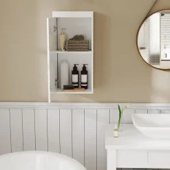 Armoire murale blanche avec porte, meuble salle de bain et cuisine à 2 étagères, armoire à pharmacie 37,2x24,5x76,8 cm