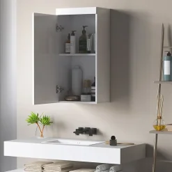 Armoire murale blanche avec porte, meuble salle de bain et cuisine à 2 étagères, armoire à pharmacie 37,2x24,5x76,8 cm