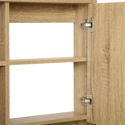 Armoire murale de rangement salle de bain avec porte miroir couleur bois de chêne dim. 60L x 15l x H76 cm