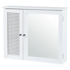 Armoire murale de salle de bain Karlsoey avec miroir MDF PVC effet rotin 50 x 60 x 15 cm blanc en.casa