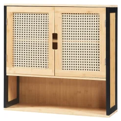 Armoire murale de salle de bain Tervola 60 x 60 x 20 cm noir naturel effet rotin en.casa