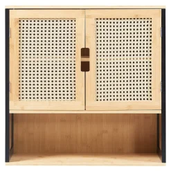 Armoire murale de salle de bain Tervola 60 x 60 x 20 cm noir naturel effet rotin en.casa