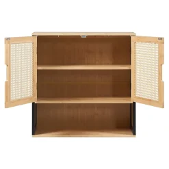 Armoire murale de salle de bain Tervola 60 x 60 x 20 cm noir naturel effet rotin en.casa