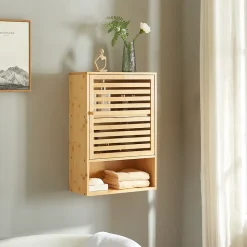 Armoire murale de salle de bain Gjesdal bambou 60 x 40 x 20 cm naturel en.casa