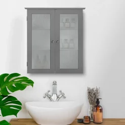 Armoire murale de salle de bain effet bois gris portes dépolies