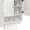 Armoire Murale de Salle de Bain avec Portes à Persiennes Porte Serviettes Armoire à Pharmacie avec étagère Réglable Blanc