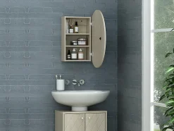 Armoire murale de salle de bain ovale avec miroir - Couleur chêne - RURI