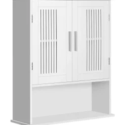 Armoire murale de salle de bain 2 portes - étagère, niche - dim. 60 x 20 x 70 cm - blanc