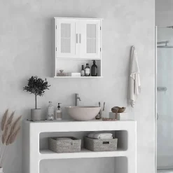 Armoire murale de salle de bain 2 portes - étagère, niche - dim. 60 x 20 x 70 cm - blanc