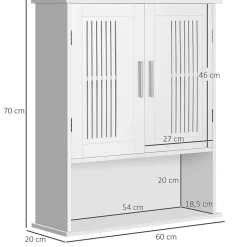 Armoire murale de salle de bain 2 portes - étagère, niche - dim. 60 x 20 x 70 cm - blanc