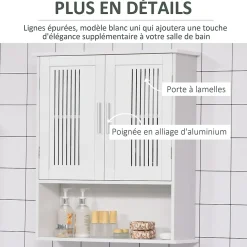 Armoire murale de salle de bain 2 portes - étagère, niche - dim. 60 x 20 x 70 cm - blanc